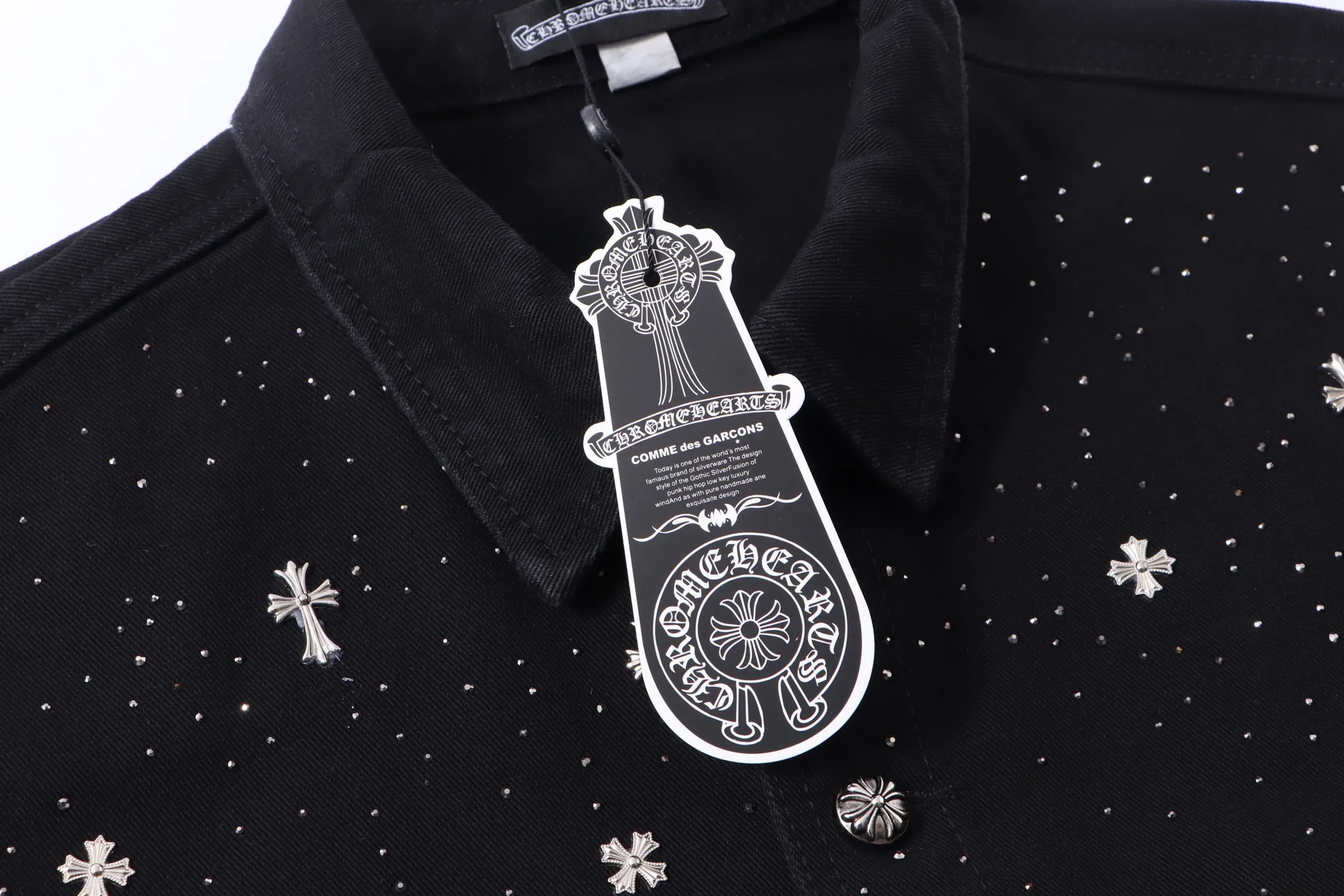P370 Chrome Hearts Chrome Hearts Hardware Cross Hot Diamond Shirt Denim Jacket Color: Black Size: M L XL XXL XXXL